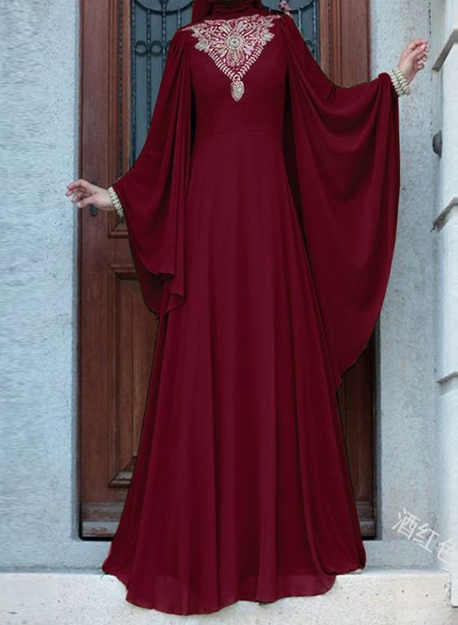 Long Sleeves Abaya Burgundy  - Image 1