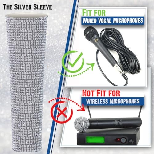 RhymKawa B58 Silver Mic Handle Sleeve Replacement Fit for Most Wired Vocal Microphones and SM58LC, Beta 58A, Rhinestones Cover Shining on Tours & TV Shows (MIC NOT Included) - Image 2