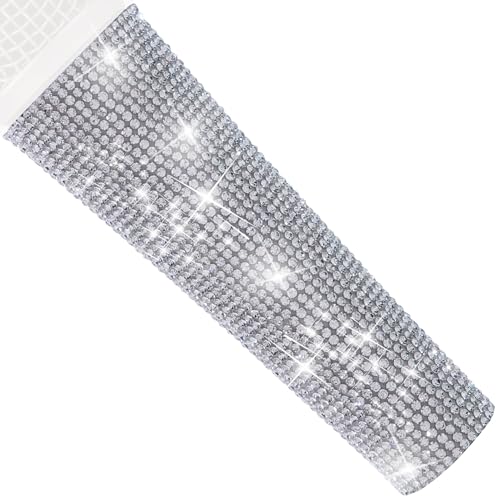 RhymKawa B58 Silver Mic Handle Sleeve Replacement Fit for Most Wired Vocal Microphones and SM58LC, Beta 58A, Rhinestones Cover Shining on Tours & TV Shows (MIC NOT Included) - Image 1