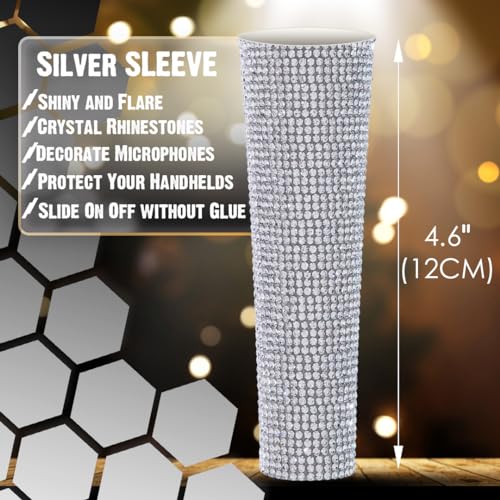 RhymKawa B58 Silver Mic Handle Sleeve Replacement Fit for Most Wired Vocal Microphones and SM58LC, Beta 58A, Rhinestones Cover Shining on Tours & TV Shows (MIC NOT Included) - Image 4