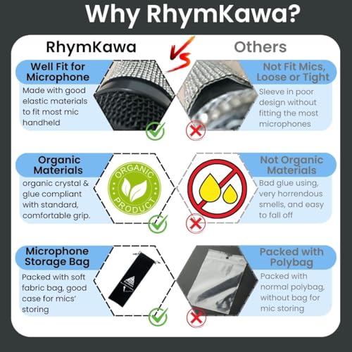 RhymKawa B58 Silver Mic Handle Sleeve Replacement Fit for Most Wired Vocal Microphones and SM58LC, Beta 58A, Rhinestones Cover Shining on Tours & TV Shows (MIC NOT Included) - Image 5