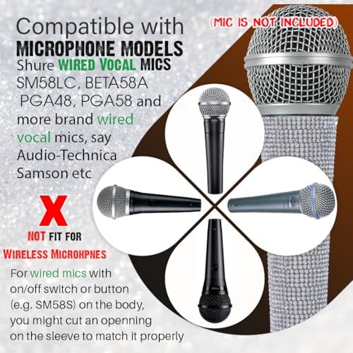 RhymKawa B58 Silver Mic Handle Sleeve Replacement Fit for Most Wired Vocal Microphones and SM58LC, Beta 58A, Rhinestones Cover Shining on Tours & TV Shows (MIC NOT Included) - Image 3