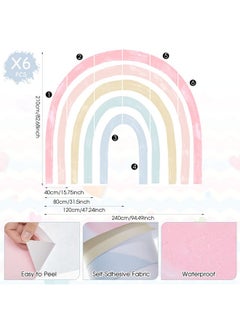 Henoyso 6 Pcs Rainbow Wall Decals 94.5 X 82.7 Inch Large Rainbow Stickers Colorful Vinyl Baby Room Decor Peel And Stick Rainbow Wallpaper For Girls Kids Bedroom Nursery Classroom Playroom (Light Colors)  - Image 2