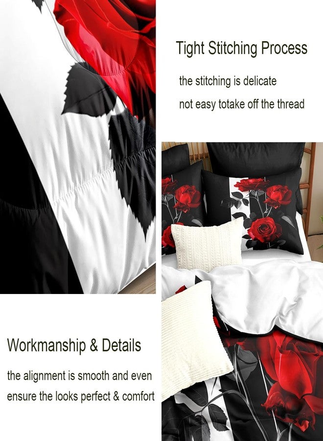 CCoutueChen Rose Comforter Set King Black Red Bedding Set Striped Floral Bedding for Women Aesthetic Comforter with 2 Pillowcases, Ultra Soft Lightweight 3Pieces - Image 5