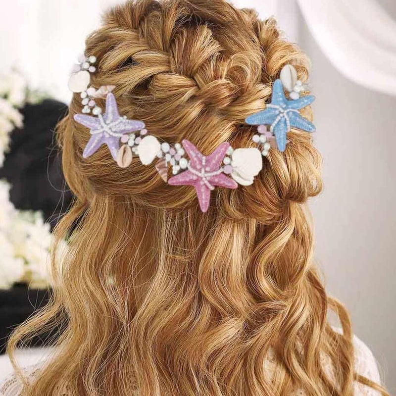 CASDRE Starfish Bride Wedding Hair Vine Colorful Seashell Bridal Headpiece Headband Pearl Beach Wedding Hair Accessories for Women and Girls