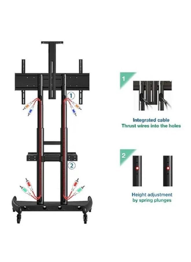 Mobile TV Cart Rolling TV Stand with Lockable Wheels for 55 to 80 Inch Plasma LCD LED Flat or Curved Screen TVs up to 100lbs - Height Adjustable (55-80 inch) Black - Image 3