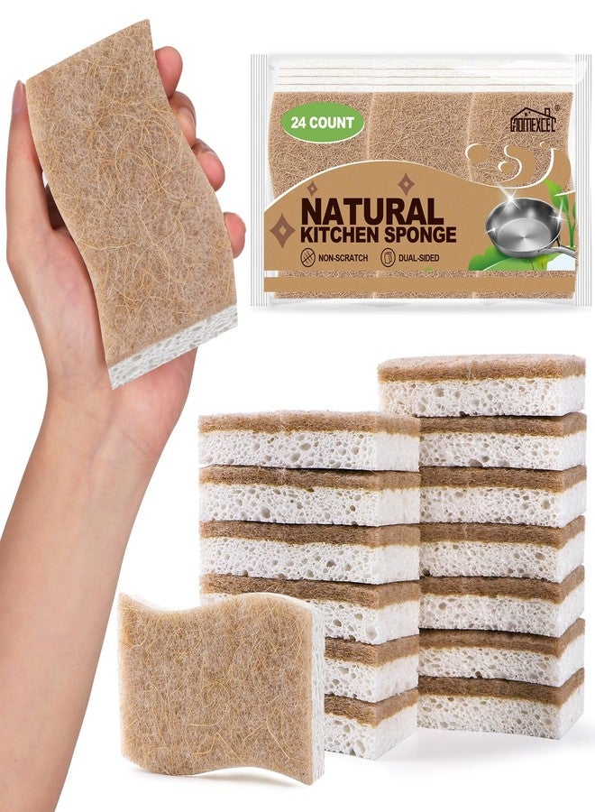 HOMEXCEL Sponges Kitchen, 24 Packs Non-Scratch Natural Sponge for Dishes Cookware, Biodegradable Cellulose Scrub Sponges for Dishwashing Cleaning Household Bathroom - Image 1