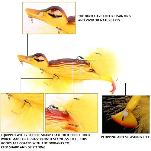 CREEYA 1piece 3D Duck Topwater Fishing Lure Yellow Duckling Floating Artificial Bait Plopping and Splashing Feet Hard Fishing Tackle Geer 12cm 28g - Image 2