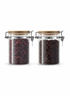 Excefore Glass Jars  Jars With Bamboo Lids Spice Jar with Clamp Lids Clear Pantry Organization and Storage Containers Ideal for Sugar Spices Honey Coffee Cookie Candy Cereals (2Pcs 900ml/27oz）  - Image 1