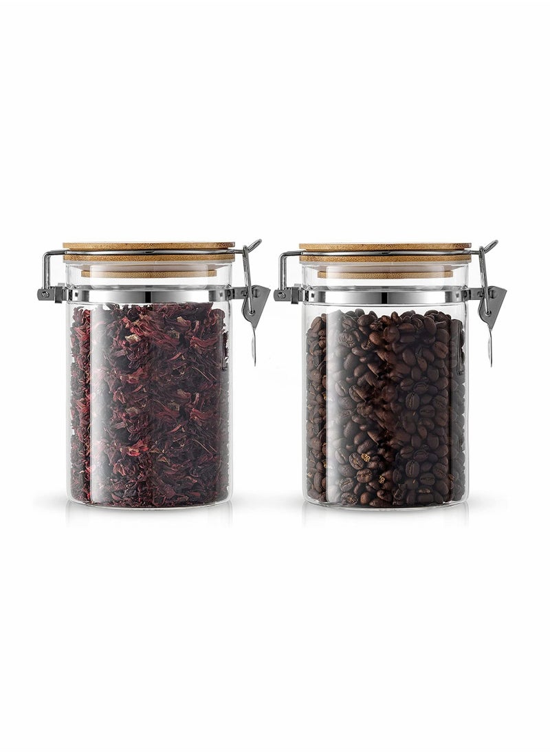 Excefore - Glass Jars  Jars With Bamboo Lids Spice Jar with Clamp Lids Clear Pantry Organization and Storage Containers Ideal for Sugar Spices Honey Coffee Cookie Candy Cereals (2Pcs 900ml/27oz） - Image 1