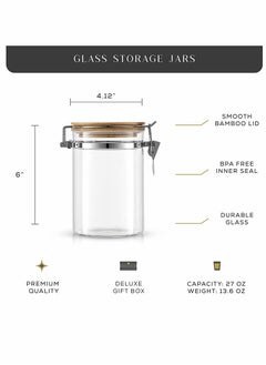 Excefore Glass Jars  Jars With Bamboo Lids Spice Jar with Clamp Lids Clear Pantry Organization and Storage Containers Ideal for Sugar Spices Honey Coffee Cookie Candy Cereals (2Pcs 900ml/27oz）  - Image 4