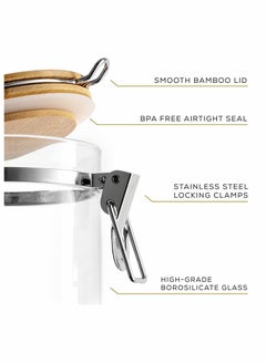 Excefore Glass Jars  Jars With Bamboo Lids Spice Jar with Clamp Lids Clear Pantry Organization and Storage Containers Ideal for Sugar Spices Honey Coffee Cookie Candy Cereals (2Pcs 900ml/27oz）  - Image 5