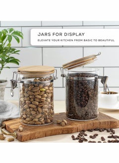 Excefore Glass Jars  Jars With Bamboo Lids Spice Jar with Clamp Lids Clear Pantry Organization and Storage Containers Ideal for Sugar Spices Honey Coffee Cookie Candy Cereals (2Pcs 900ml/27oz）  - Image 2