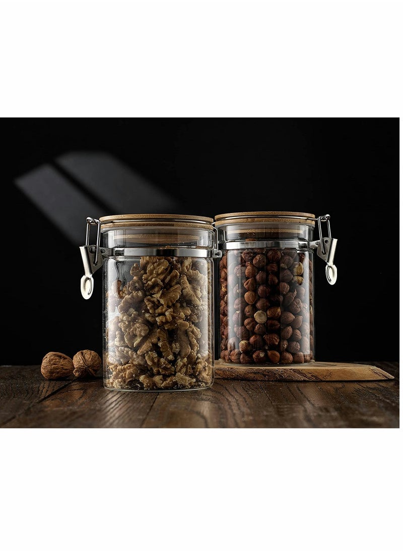 Excefore - Glass Jars  Jars With Bamboo Lids Spice Jar with Clamp Lids Clear Pantry Organization and Storage Containers Ideal for Sugar Spices Honey Coffee Cookie Candy Cereals (2Pcs 900ml/27oz） - Image 1