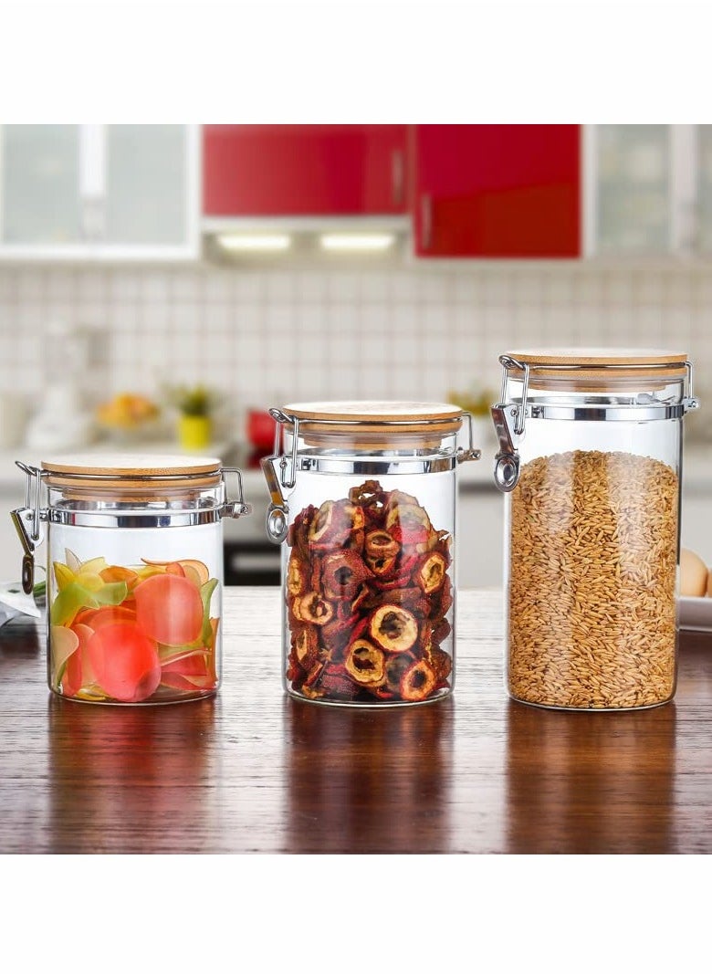 Excefore - Glass Jars  Jars With Bamboo Lids Spice Jar with Clamp Lids Clear Pantry Organization and Storage Containers Ideal for Sugar Spices Honey Coffee Cookie Candy Cereals (2Pcs 900ml/27oz） - Image 1