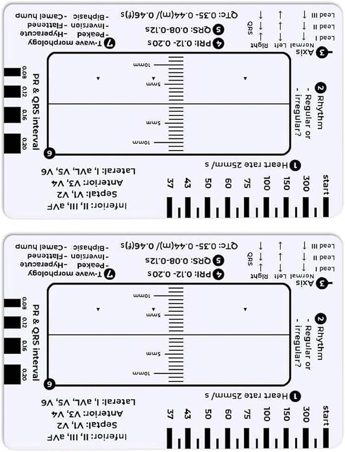 معدات تحليل تخطيط القلب 7 خطوات مسطرة بطاقة لقراءة بيانات القلب ملونة D - Image 1