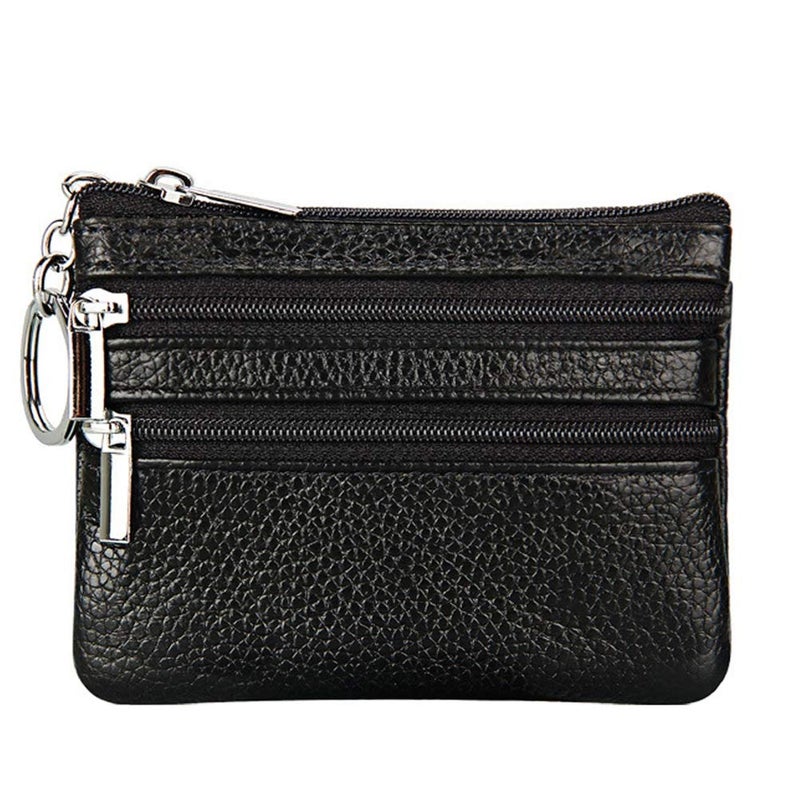 Cynure Women's Genuine Leather Coin Purse Mini Pouch Change Wallet with Keychain,black  - Image 1
