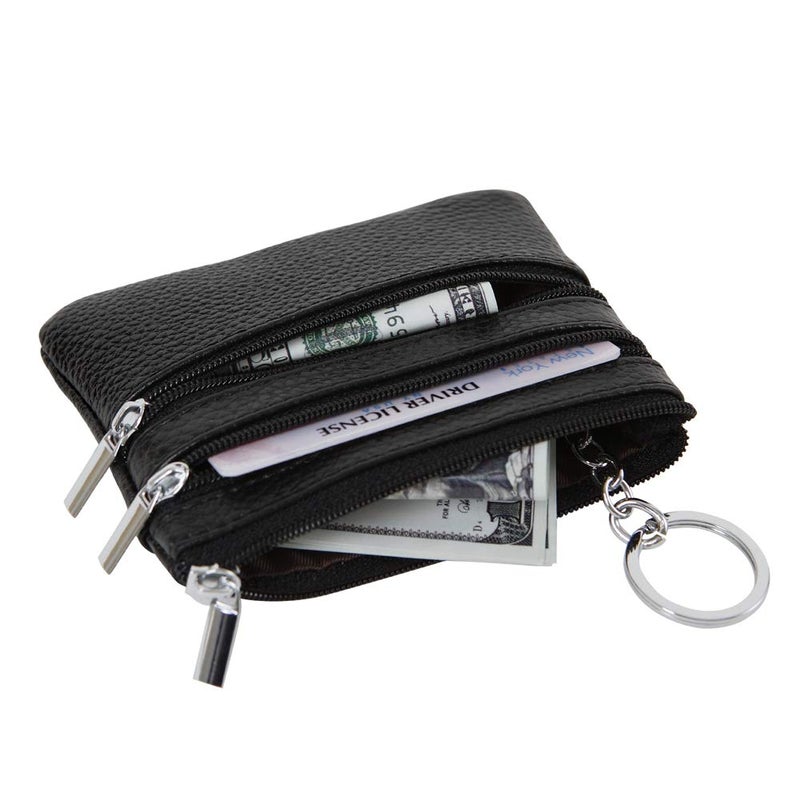 Cynure Women's Genuine Leather Coin Purse Mini Pouch Change Wallet with Keychain,black  - Image 4