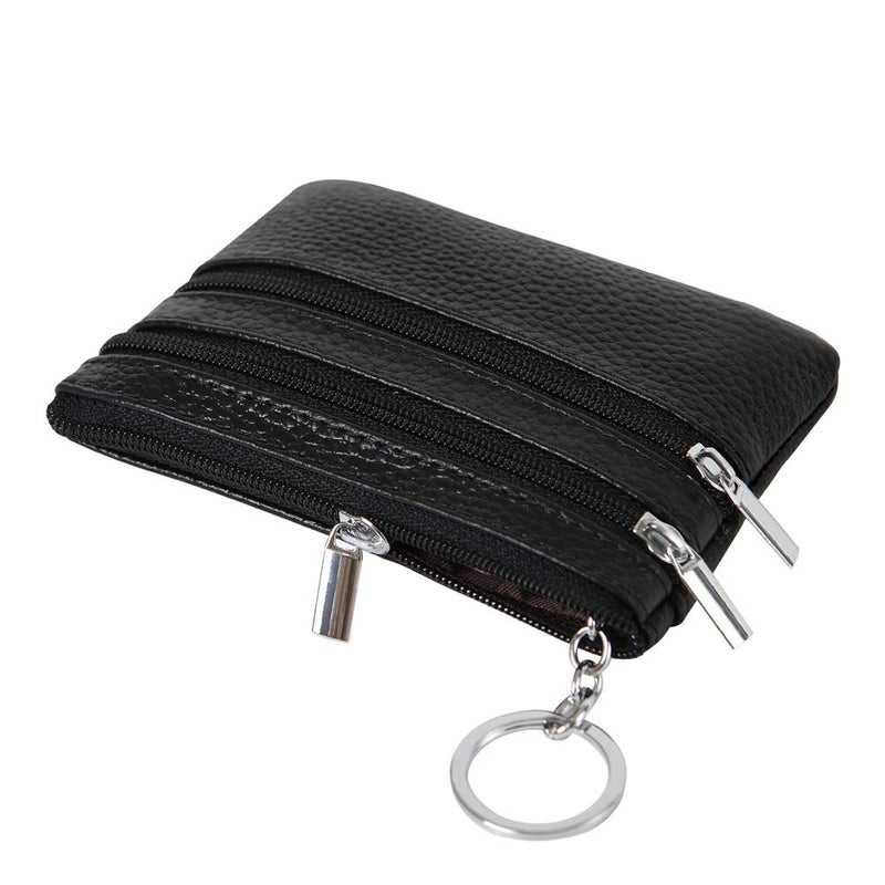 Cynure Women's Genuine Leather Coin Purse Mini Pouch Change Wallet with Keychain,black  - Image 5