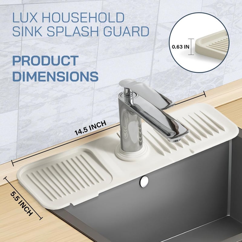 Lux Household Lux Household Silicone Faucet Handle Drip Catcher Tray - Self-Draining Kitchen Sink Splash Guard with Adjustable Coil Opening - Sink Faucet Mat with Cleaning Towel (Ivory)  - Image 3