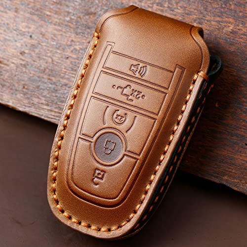 EASYANT Leather Car Key Fob Cover Fit for Ford F-150 Mustang Remote Keyless Entry Car Smart Key Sleeve 5 Buttons Brown - Image 4