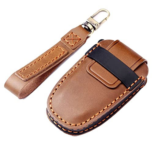 EASYANT Leather Car Key Fob Cover Fit for Ford F-150 Mustang Remote Keyless Entry Car Smart Key Sleeve 5 Buttons Brown - Image 3