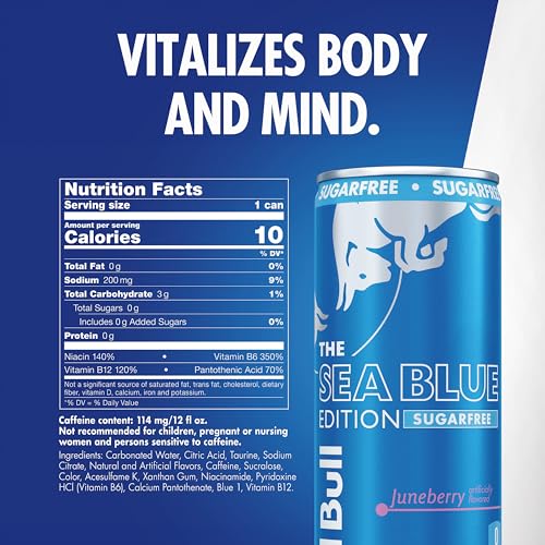 Red Bull Sea Blue Edition Sugar-Free Energy Drink, Juneberry, with 80mg Caffeine plus Taurine & B Vitamins, 12 Fl Oz, Pack of 24 Cans - Image 2