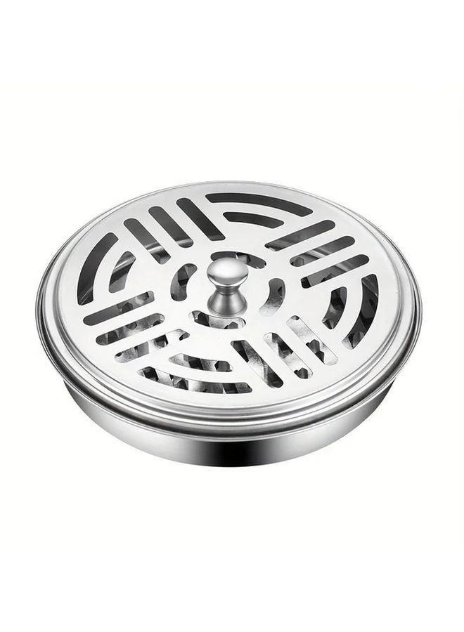 Silvery Stainless Steel Mosquito Repellent Incense Tray With Oil Cap Portable For Home Outdoor - Image 1