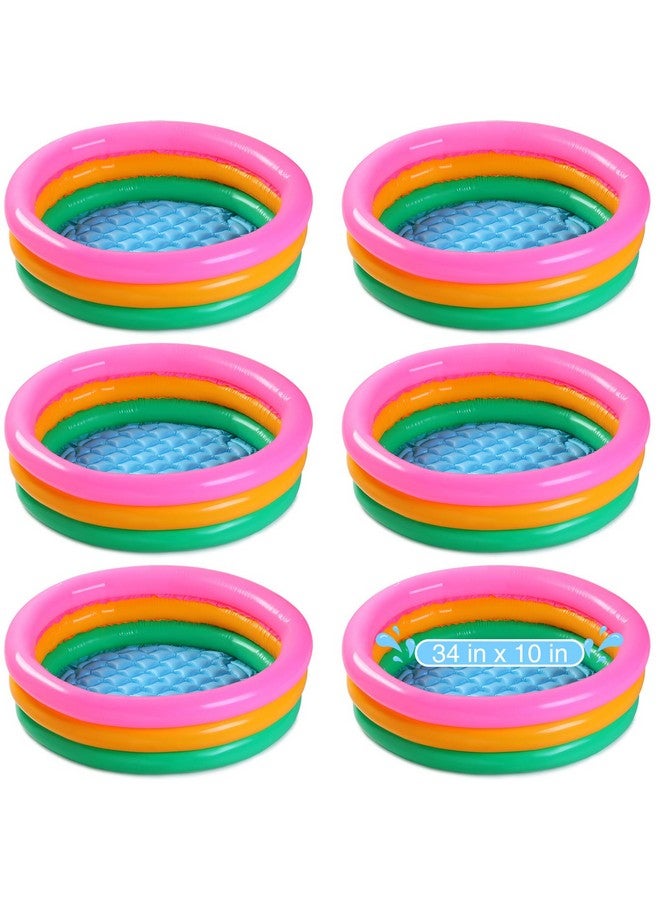 Jerify 6 Pack Kiddie Pool For Toddler 34 X 10 Inch Inflatable Kids Swimming Pool Small Baby Pool Blow Up 3 Rings Round Baby Padding Pool For Indoor And Outdoor Water Game Play Center (Bright Style) - Image 1