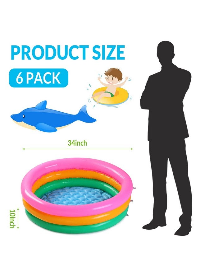 Jerify 6 Pack Kiddie Pool For Toddler 34 X 10 Inch Inflatable Kids Swimming Pool Small Baby Pool Blow Up 3 Rings Round Baby Padding Pool For Indoor And Outdoor Water Game Play Center (Bright Style) - Image 2