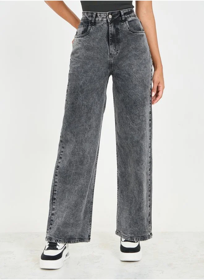 Styli Acid Wash Straight Fit High Rise Jeans