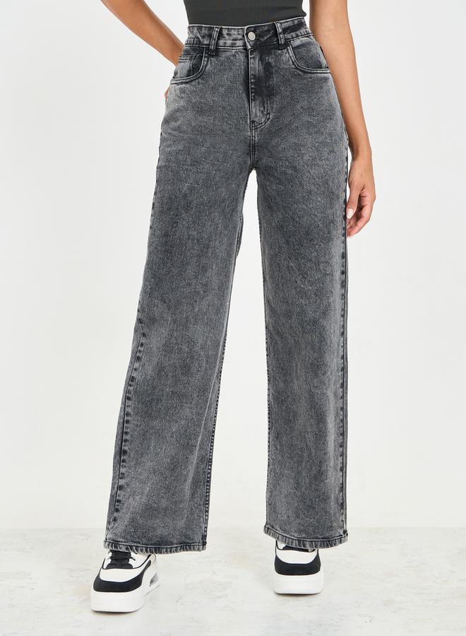 Styli Acid Wash Straight Fit High Rise Jeans - Image 1