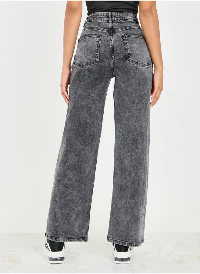 ستايلي Acid Wash Straight Fit High Rise Jeans