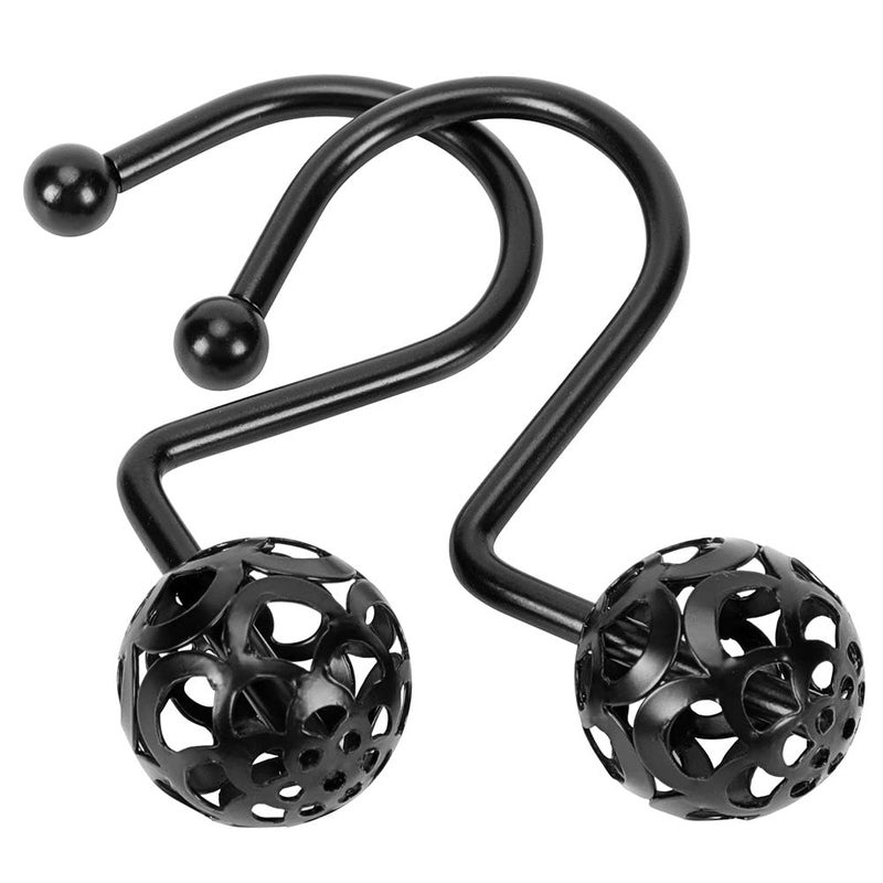 Gracelife 12Pcs Hollow Ball Shower Curtain Hooks Luxury Quality Rustproof Stainless Steel Shower Curtain Rings Hooks for Bathroom Rod Black one size