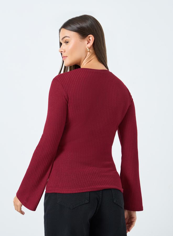 ستايلي تيشيرت أحمر محبوك بنمط هينلي ومناسب للجسم - Image 4