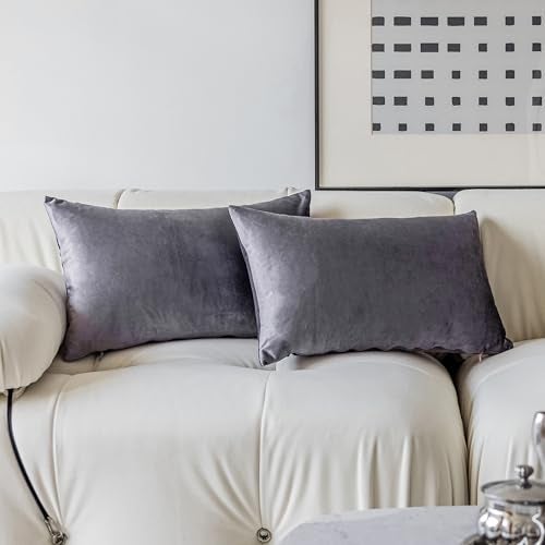 Demetex 12x20 Decorative Pillow Covers Purple Plush Throw Pillow Covers Soft Rectangular Velvet Throw Pillows Pillowcase for Couch Sofa Bed Bench, Set of 2, 12 x 20 inch, Lavender - Image 1