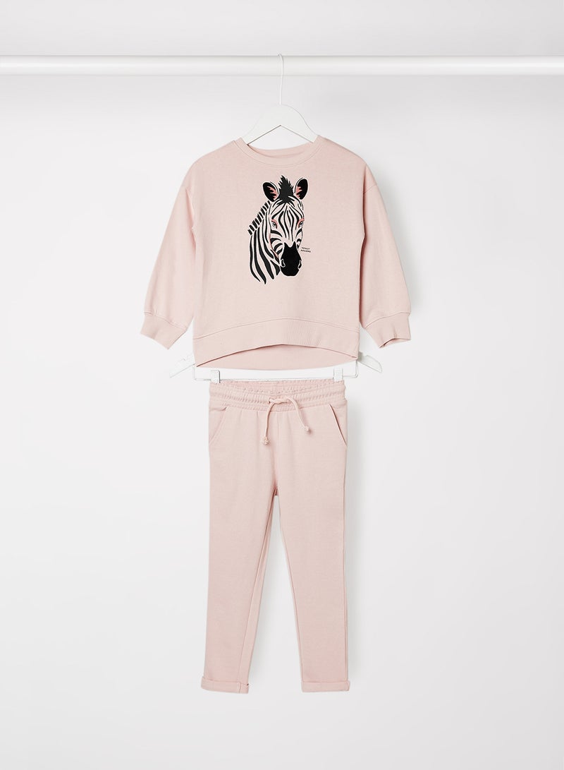 MANGO Girls Zebra Print Sweatshirt and Joggers Set - Image 1