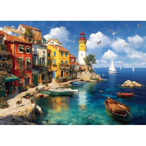 Blueforest Summer Colorful Coastal Village 1000 Piece Puzzle for Adults Fun Puzzles for Adults 1000 Pieces with HD Print Poster 275 197 in Dust Free for Gifts Halloween Christmas Family Games Lovers - Image 1