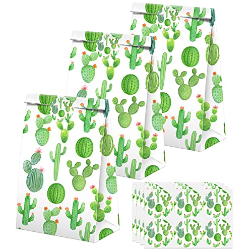 BonBeeDesign Cactus Party Favors Candy Bags with Stickers - Fiesta Goodie Gift Treat Bags - Cactus Themed Birthday Party Supplies - Image 1
