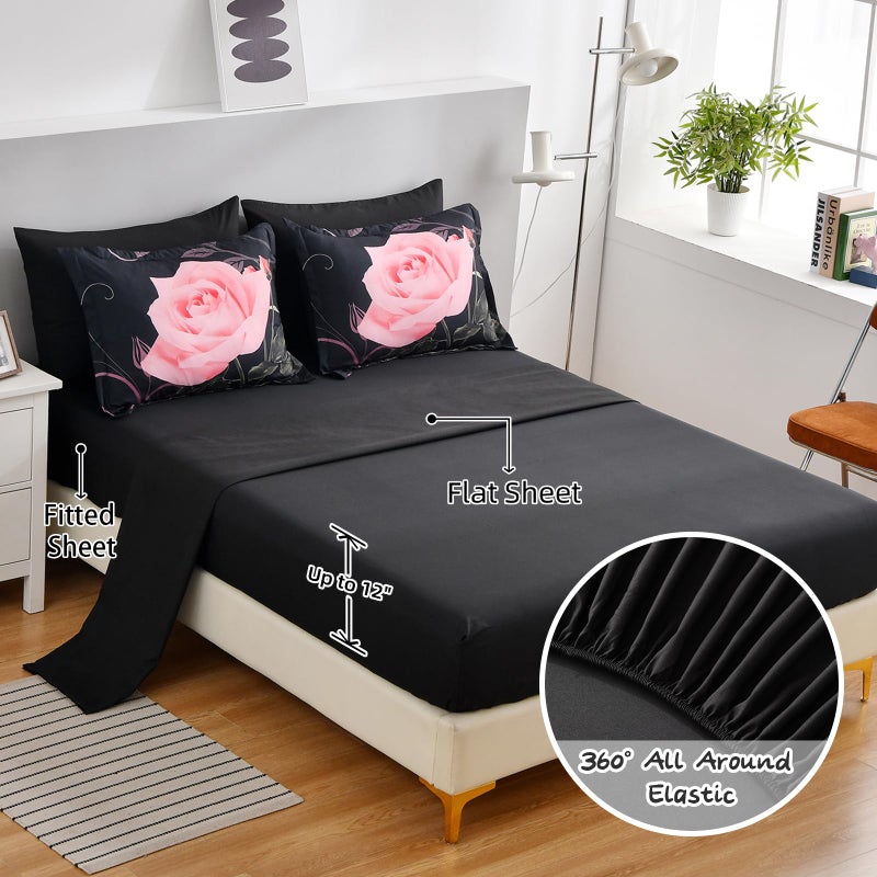 Xruibed Blush Comforter Set Queen 7 Piece Bed In A Bag Blush Rose Flower Comforter With Sheet Set Soft Micorfiber Bedding Set (1 Comforter 2 Pillow Shams 1 Flat Sheet 1 Fitted Sheet 2 Pillowcases) - Image 4