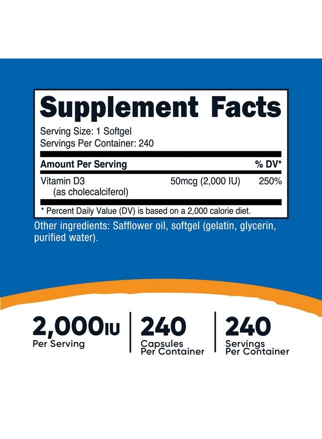 Nutricost فيتامين D3 2000 وحدة دولية كبسولات هلامية، 240 كبسولة هلامية - غير معدلة وراثيًا وخالية من الغلوتين - Image 2