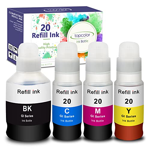 Topcolor Compatible Dye Ink Replacement for Canon GI-20 GI20 Ink Bottles Refills Kit for Canon G6020 G7020 G5020 MegaTank Printers, 170mL Black Ink Refill, 70mL Cyan Magenta Yellow, 4 Packs - Image 1