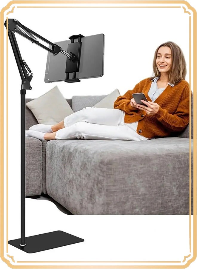 APEX Heavy-Duty Floor Phone Stand with 360° Rotation - Adjustable Tablet Holder for iPad/iPhone (4.7-13 Inch), Sturdy Metal Base for Living Room/Bedroom, Microphone Stand