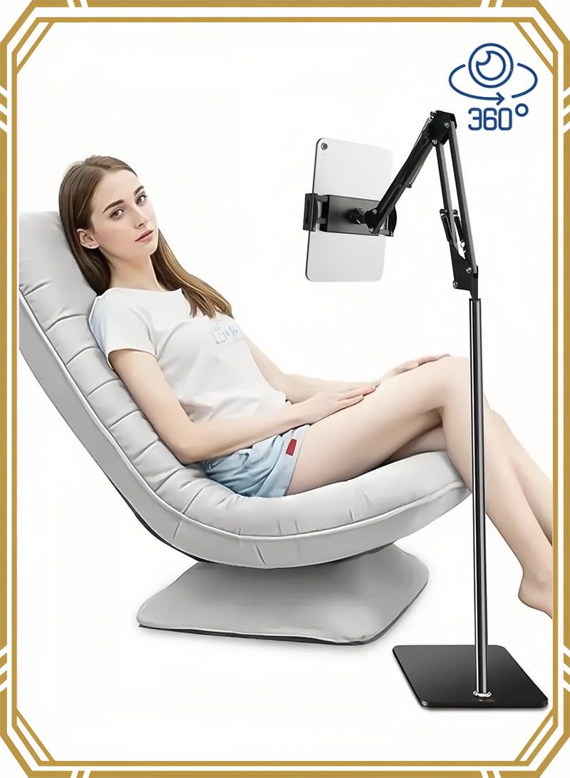 APEX Heavy-Duty Floor Phone Stand with 360° Rotation - Adjustable Tablet Holder for iPad/iPhone (4.7-13 Inch), Sturdy Metal Base for Living Room/Bedroom, Microphone Stand - Image 2