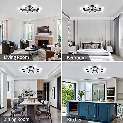 ZSMIHDOH 23.62'' Semi Flush Mount Ceiling Light, 8-Lights Modern Chandelier Black Living Room Light, Sputnik Light Fixtures Chandelier for Bedroom Kitchen Study Office - Image 2