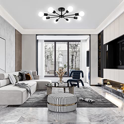 ZSMIHDOH 23.62'' Semi Flush Mount Ceiling Light, 8-Lights Modern Chandelier Black Living Room Light, Sputnik Light Fixtures Chandelier for Bedroom Kitchen Study Office - Image 3