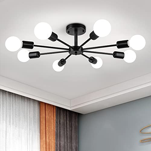 ZSMIHDOH 23.62'' Semi Flush Mount Ceiling Light, 8-Lights Modern Chandelier Black Living Room Light, Sputnik Light Fixtures Chandelier for Bedroom Kitchen Study Office - Image 1