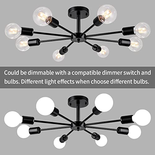 ZSMIHDOH 23.62'' Semi Flush Mount Ceiling Light, 8-Lights Modern Chandelier Black Living Room Light, Sputnik Light Fixtures Chandelier for Bedroom Kitchen Study Office - Image 5