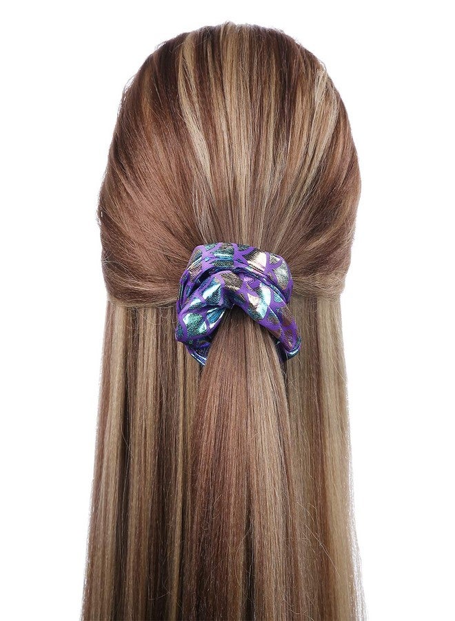 KINFENE 6 Pcs Mermaid Bronzing Hologram Metallic Hair Scrunchies Hair Bobbles Two-tone Elastics Ponytail Holders Hair Wrist Ties Bands Scrunchies for Show Gym Dance Party Cosplay for Girl (Silver) - Image 3