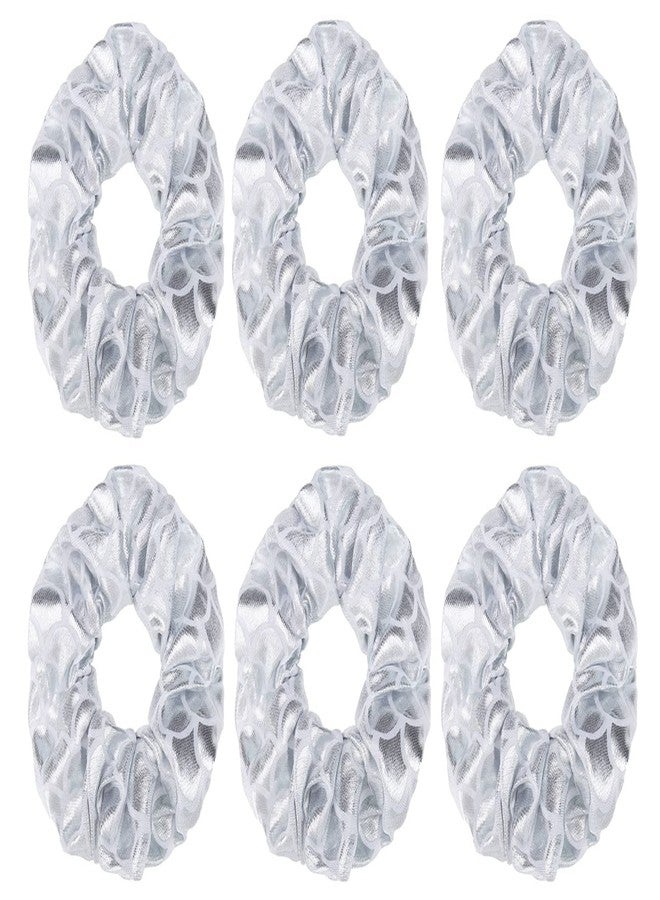 KINFENE 6 Pcs Mermaid Bronzing Hologram Metallic Hair Scrunchies Hair Bobbles Two-tone Elastics Ponytail Holders Hair Wrist Ties Bands Scrunchies for Show Gym Dance Party Cosplay for Girl (Silver) - Image 1